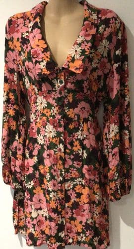 NOBODYS CHILD GREEN/PINK FLORAL BUTTON SHIRT TUNIC DRESS SIZE 12
