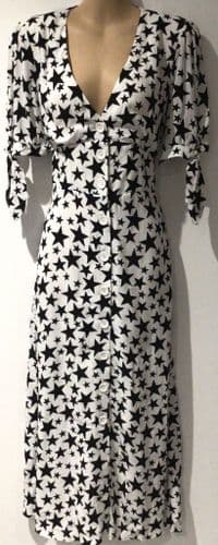 NOBODYS CHILD WHITE STAR PRINT BUTTON MIDI DRESS SIZE 10