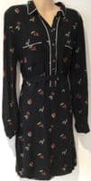 OASIS BLACK CHERRY PRINT SHIRT DRESS SIZE 12
