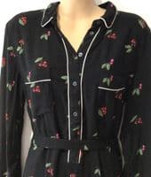 OASIS BLACK CHERRY PRINT SHIRT DRESS SIZE 12