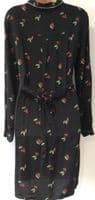 OASIS BLACK CHERRY PRINT SHIRT DRESS SIZE 12