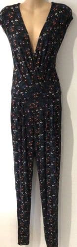 OASIS BLACK FLORAL PRINT WRAP JUMPSUIT SIZE S 10