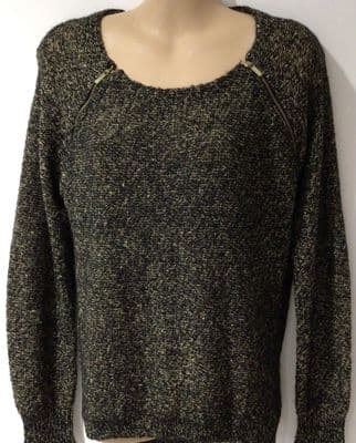 OASIS BLACK/GOLD KNIT ZIP SHOULDER JUMPER M 12-14