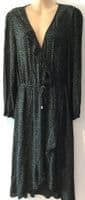 OASIS BLACK/KHAKI LEOPARD PRINT WRAP MIDI DRESS SIZE 14