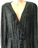 OASIS BLACK/KHAKI LEOPARD PRINT WRAP MIDI DRESS SIZE 14