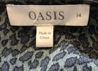 OASIS BLACK/KHAKI LEOPARD PRINT WRAP MIDI DRESS SIZE 14