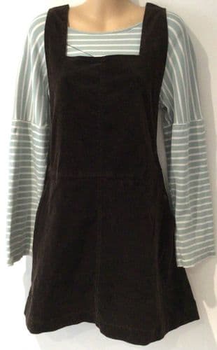 OASIS BROWN BRUSHED COTTON PINAFORE DRESS SIZE 12