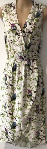 OASIS CREAM BIRD PRINT WRAP MIDI DRESS BNWT SIZE 8
