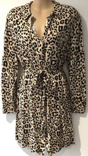 OASIS CREAM/BLACK LEOPARD PRINT SHIRT DRESS SIZE 12