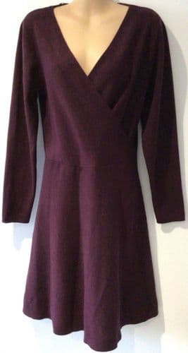 OASIS MAROON KNIT WRAP DRESS SIZE L 12/14