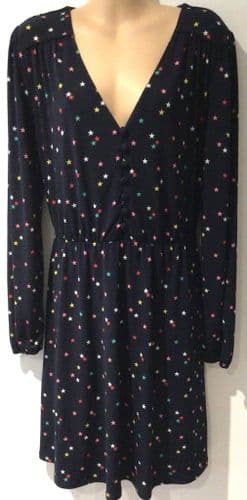 OASIS NAVY STAR PRINT BUTTON DRESS SIZE M 12/14