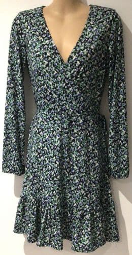 OASIS PANSY PRINT WRAP DRESS SIZE M 10-12