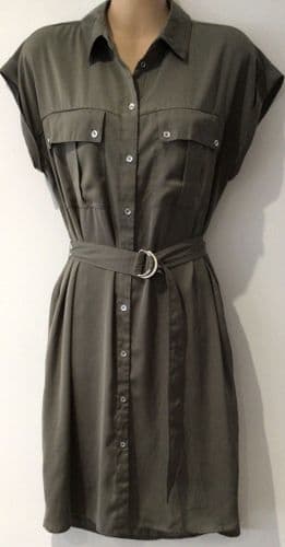OASIS TAUPE BELTED CARGO SHIRT DRESS SIZE 10