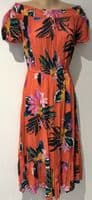 OLD NAVY CORAL TROPICAL PRINT SUMMER BARDOT DRESS SIZE XS 8/10