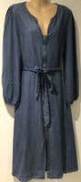 OLIVER BONAS BLUE DENIM ZIP FRONT MIDI DRESS SIZE 14