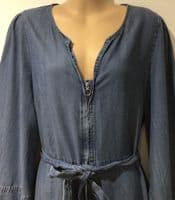 OLIVER BONAS BLUE DENIM ZIP FRONT MIDI DRESS SIZE 14