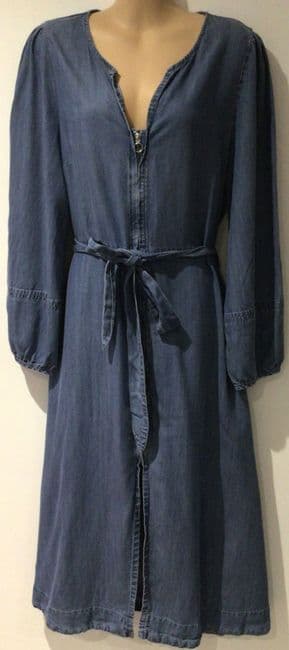 OLIVER BONAS BLUE DENIM ZIP FRONT MIDI DRESS SIZE 14