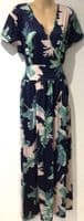 OUGES NAVY PALM LEAF OCCASION CROSS OVER MAXI DRESS SIZE XXL 16-18