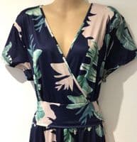 OUGES NAVY PALM LEAF OCCASION CROSS OVER MAXI DRESS SIZE XXL 16-18