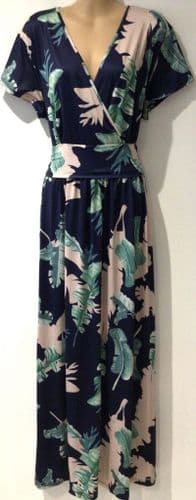 OUGES NAVY PALM LEAF OCCASION CROSS OVER MAXI DRESS SIZE XXL 16-18