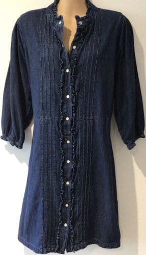 PAPAYA BLUE DENIM FRILL POPPER SHIRT DRESS BNWT SIZE 16