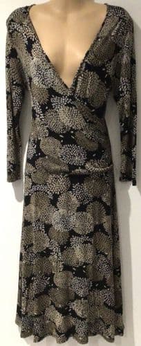 PHASE EIGHT BLACK BLOOMS PRINT WRAP MIDI DRESS SIZE 10