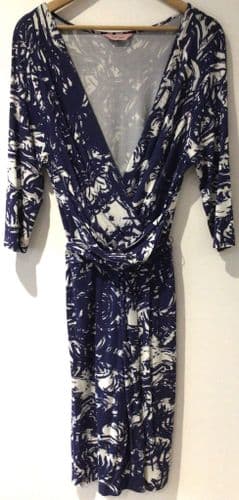 PHASE EIGHT BLUE/WHITE JERSEY WRAP DRESS SIZE 12/14