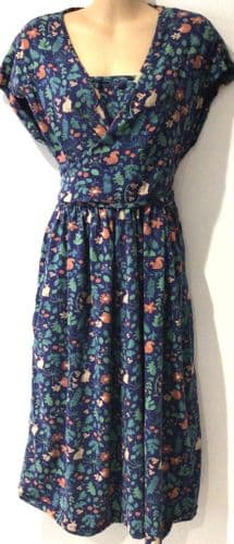 PICCALILLY BLUE FOREST ANIMALS PRINT WRAP NURSING JERSEY DRESS SIZE L 16/18