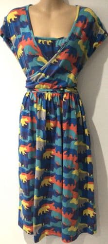 PICCALILLY BLUE POLAR BEAR PRINT WRAP NURSING JERSEY DRESS SIZE M 12/14