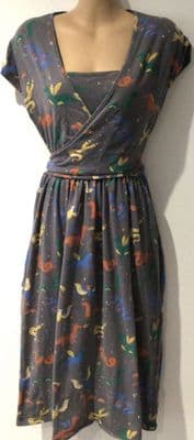 PICCALILLY GREY DRAGON WRAP NURSING JERSEY DRESS SIZE M 12/14
