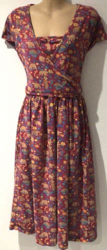PICCALILLY PINK BEAR PRINT WRAP NURSING JERSEY DRESS SIZE L 16/18