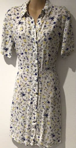 PIECES WHITE FLORAL SHIRT DRESS SIZE M 12