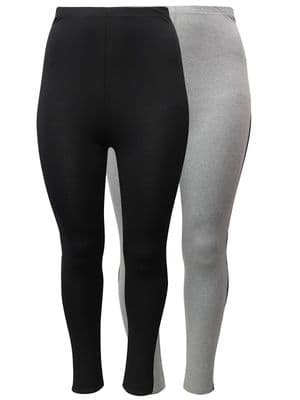 PLT BLACK & GREY 2 PACK STRETCH LEGGINGS NEW SIZES 16-24