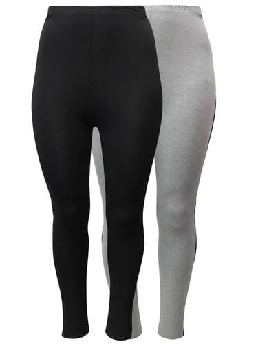 PLT BLACK & GREY 2 PACK STRETCH LEGGINGS NEW SIZES 16-24