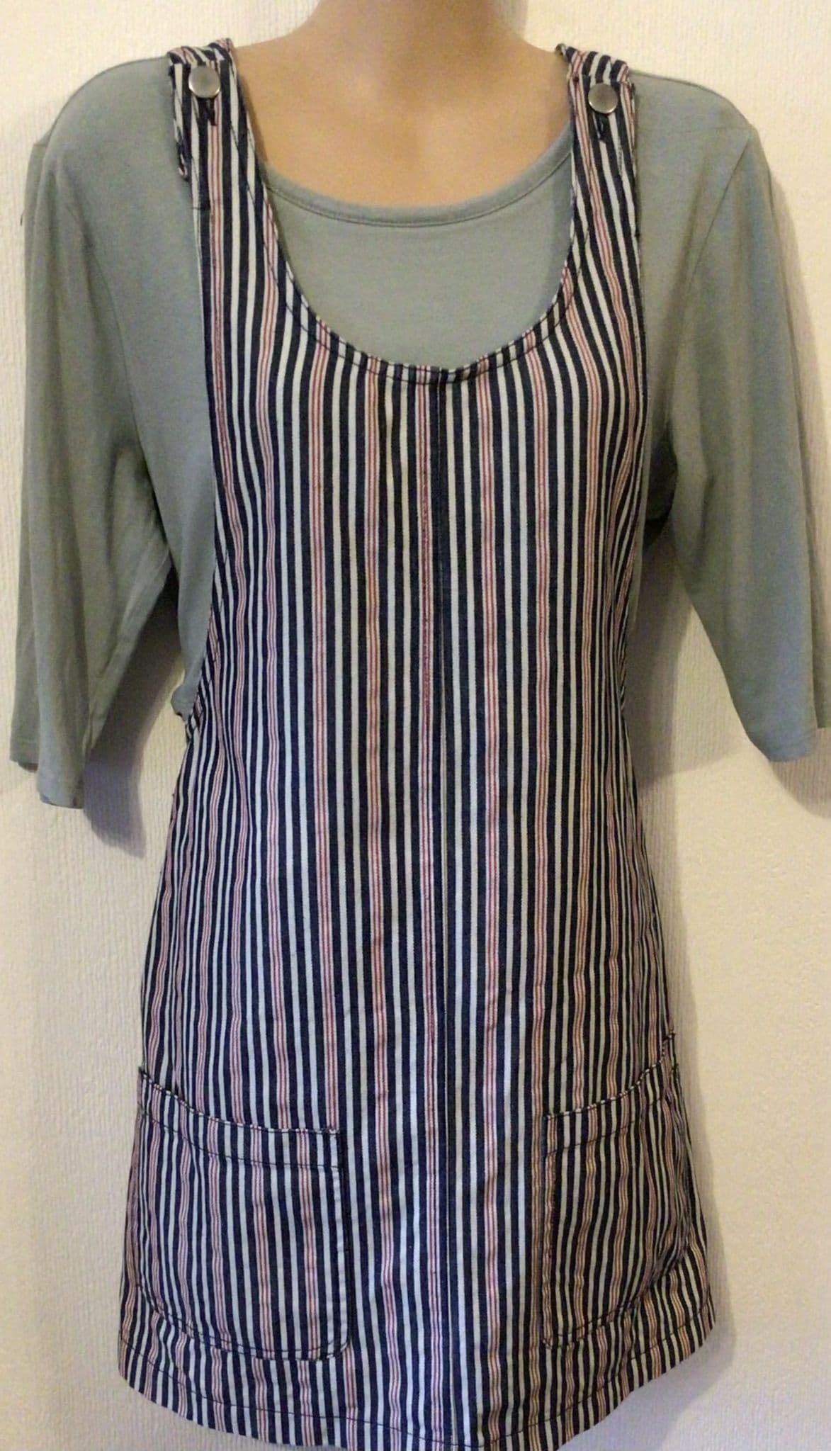 POP NAVY STRIPE DENIM PINAFORE DRESS SIZE 12 14