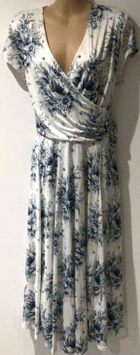 PRETTY KITTY FASHION WHITE FLORAL OCCASION MIDI WRAP DRESS SIZE 16