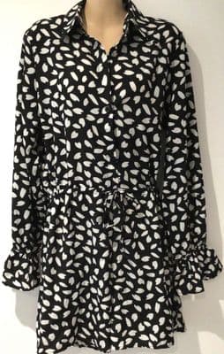 PRETTY LITTLE THING BLACK DALMATION SHIRT PLAYSUIT BNWT SIZE 12