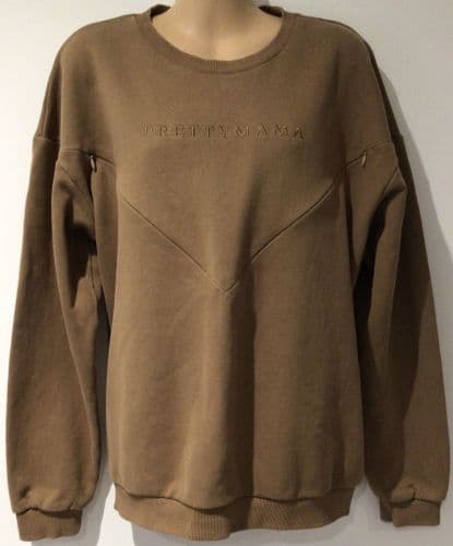 PRETTY MAMA BROWN OVERSIZED NURSING ZIP SWEATER SIZE XS 8-12