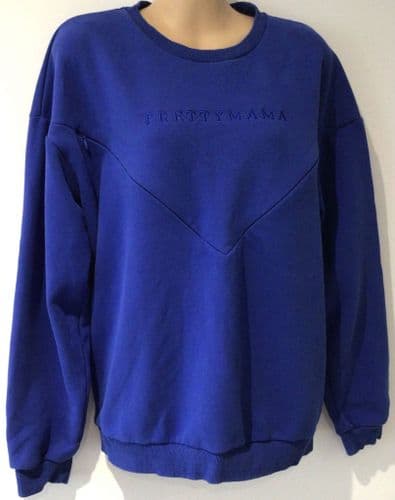 PRETTY MAMA COBALT BLUE OVERSIZED NURSING ZIP SWEATSHIRT SIZE S 10-14