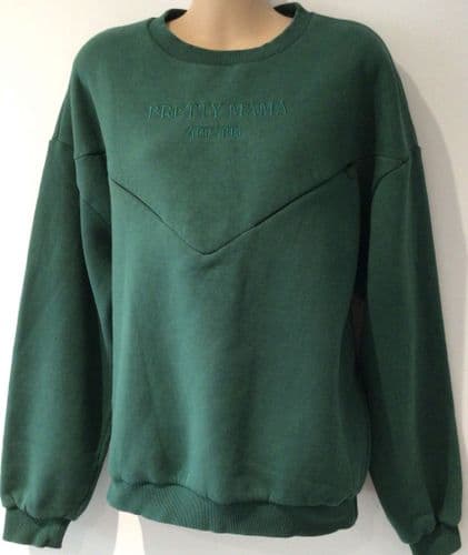 PRETTY MAMA DARK GREEN OVERSIZED NURSING ZIP SWEATSHIRT SIZE S 10-14