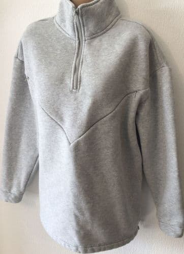 PRETTY MAMA GREY MARL OVERSIZED NURSING ZIP SWEATSHIRT M 14/16