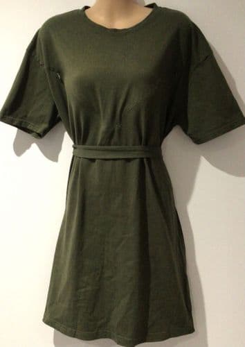 PRETTY MAMA KHAKI OVERSIZED NURSING T-SHIRT TUNIC DRESS SIZE S 10-14
