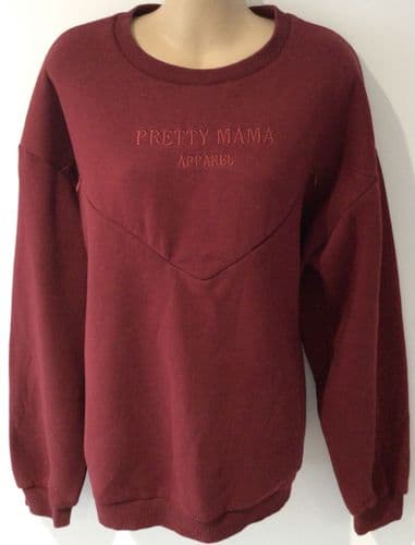 PRETTY MAMA MAROON OVERSIZED NURSING ZIP SWEATER SIZE M 14-16