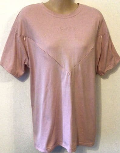 PRETTY MAMA PALE PINK OVERSIZED NURSING ZIP T-SHIRT SIZE M 14/16