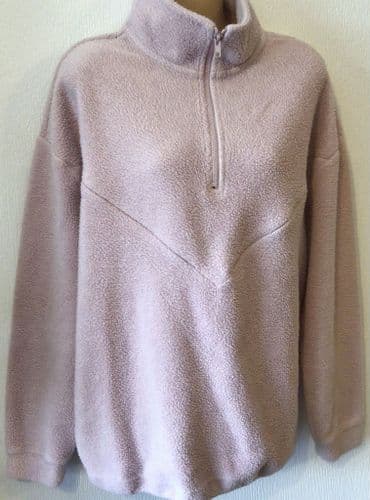PRETTY MAMA PINK FLEECE OVERSIZED NURSING ZIP SWEATER SIZE M 14/16 (1)