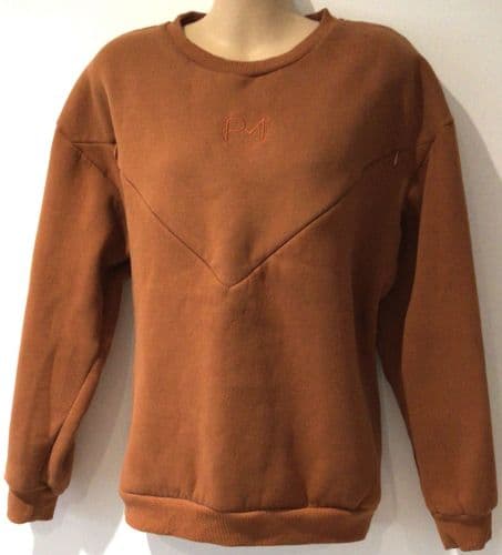 PRETTY MAMA RUST ORANGE OVERSIZED NURSING ZIP SWEATER SIZE S 10-14