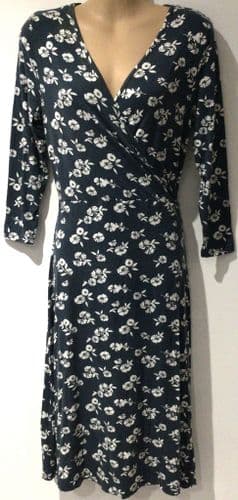 PRINCIPLES TEAL/WHITE FLORAL WRAP JERSEY DRESS SIZE 12