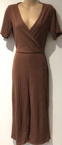 PULL & BEAR RUST WRAP CROPPED JUMPSUIT SIZE S 6/8