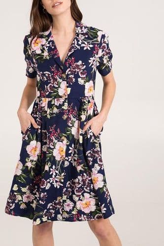 QED NAVY FLORAL BUTTON SHIRT DRESS BNWT SIZES 10 & 14