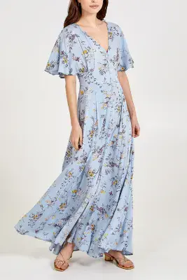 QED PALE BLUE BUTTON THROUGH MAXI DRESS NEW SIZES 8-16